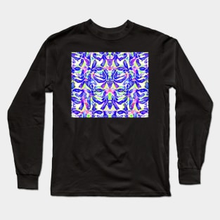 Blue and White Aesthetic Abstract Pattern Long Sleeve T-Shirt